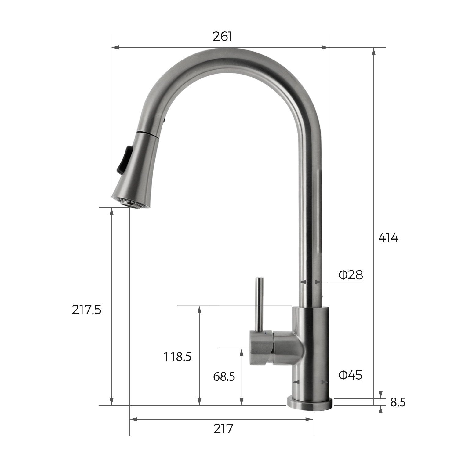 Single Handle Stainless Steel Pull-out Kitchen Faucet