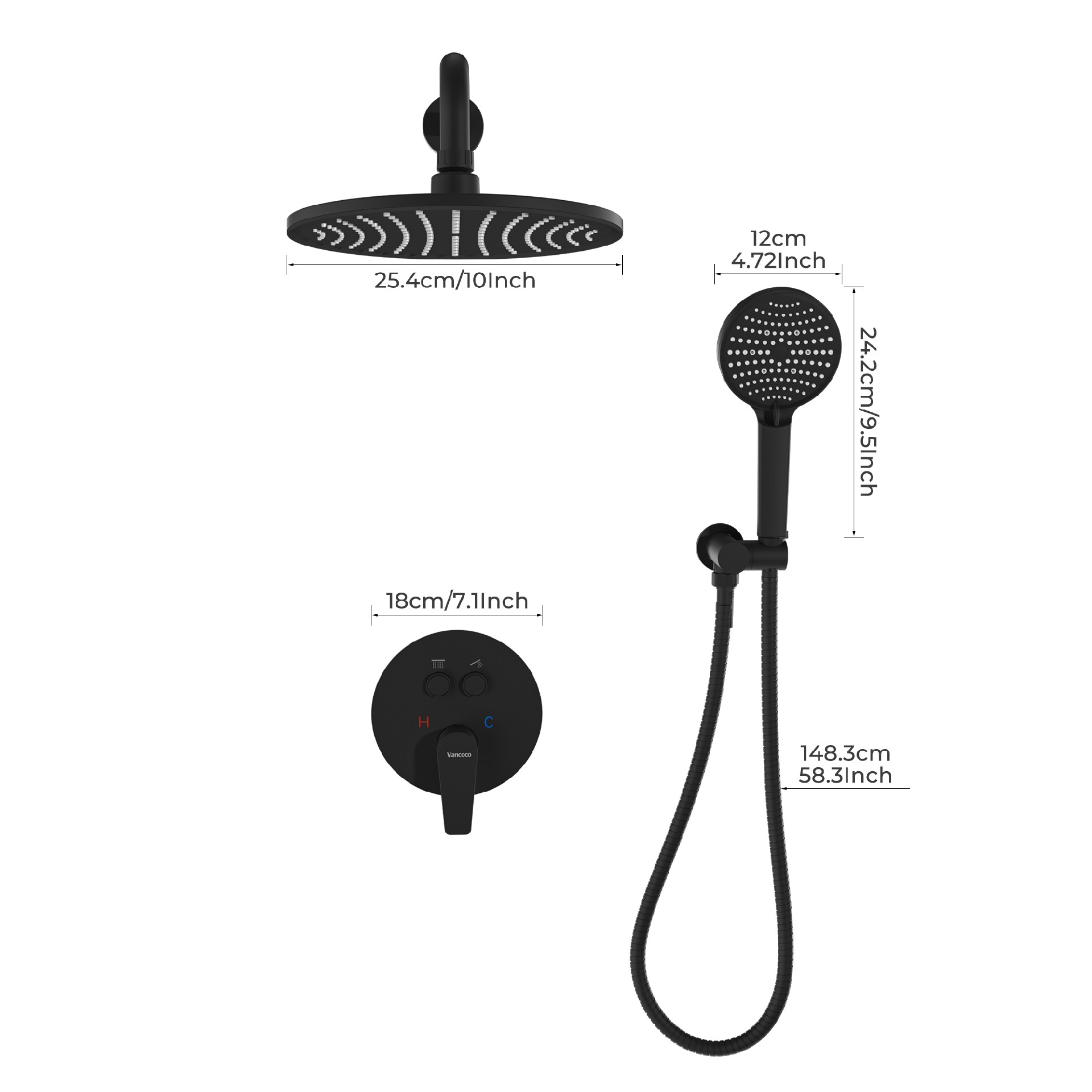 Black Modern Rainfall Shower System