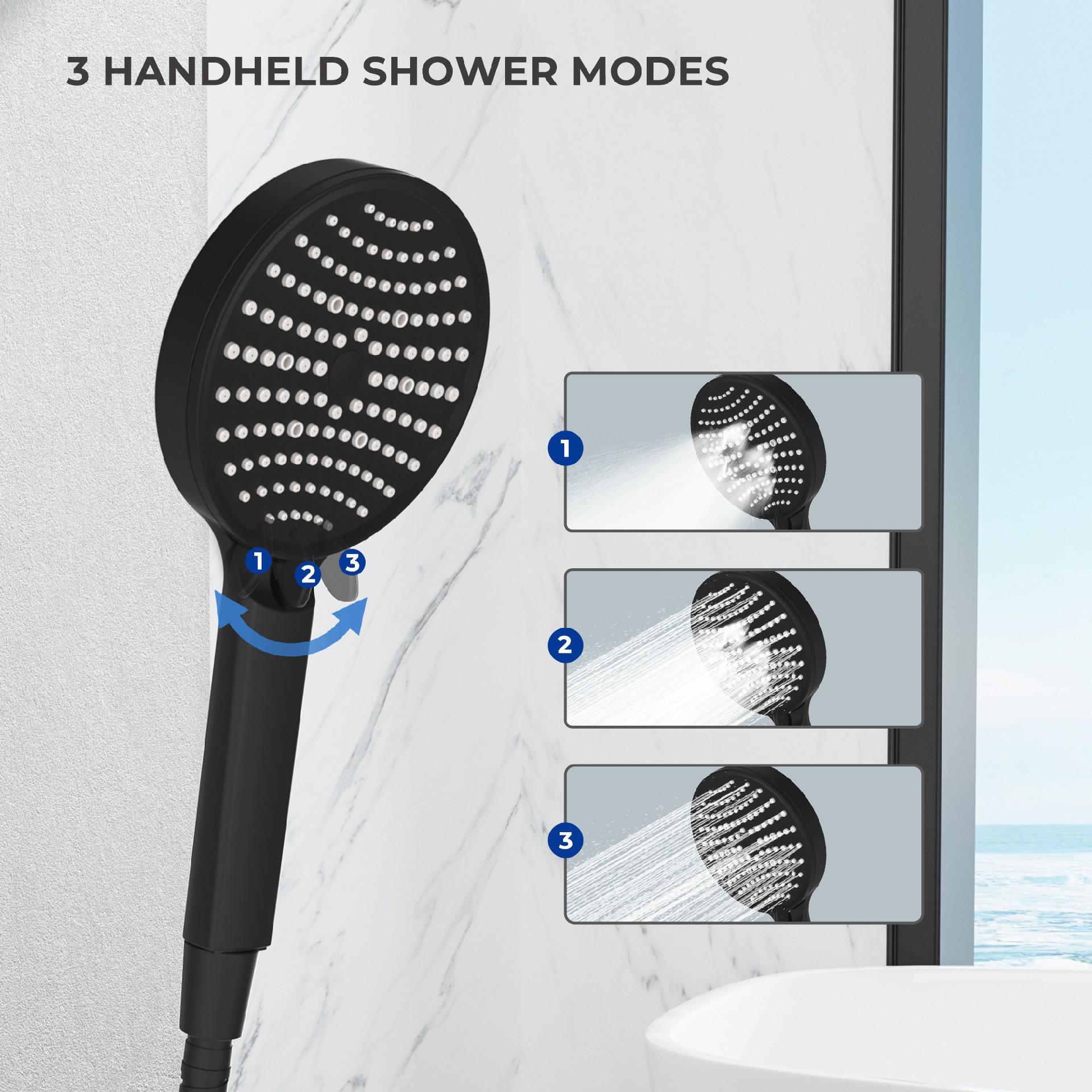 Black Modern Rainfall Shower System