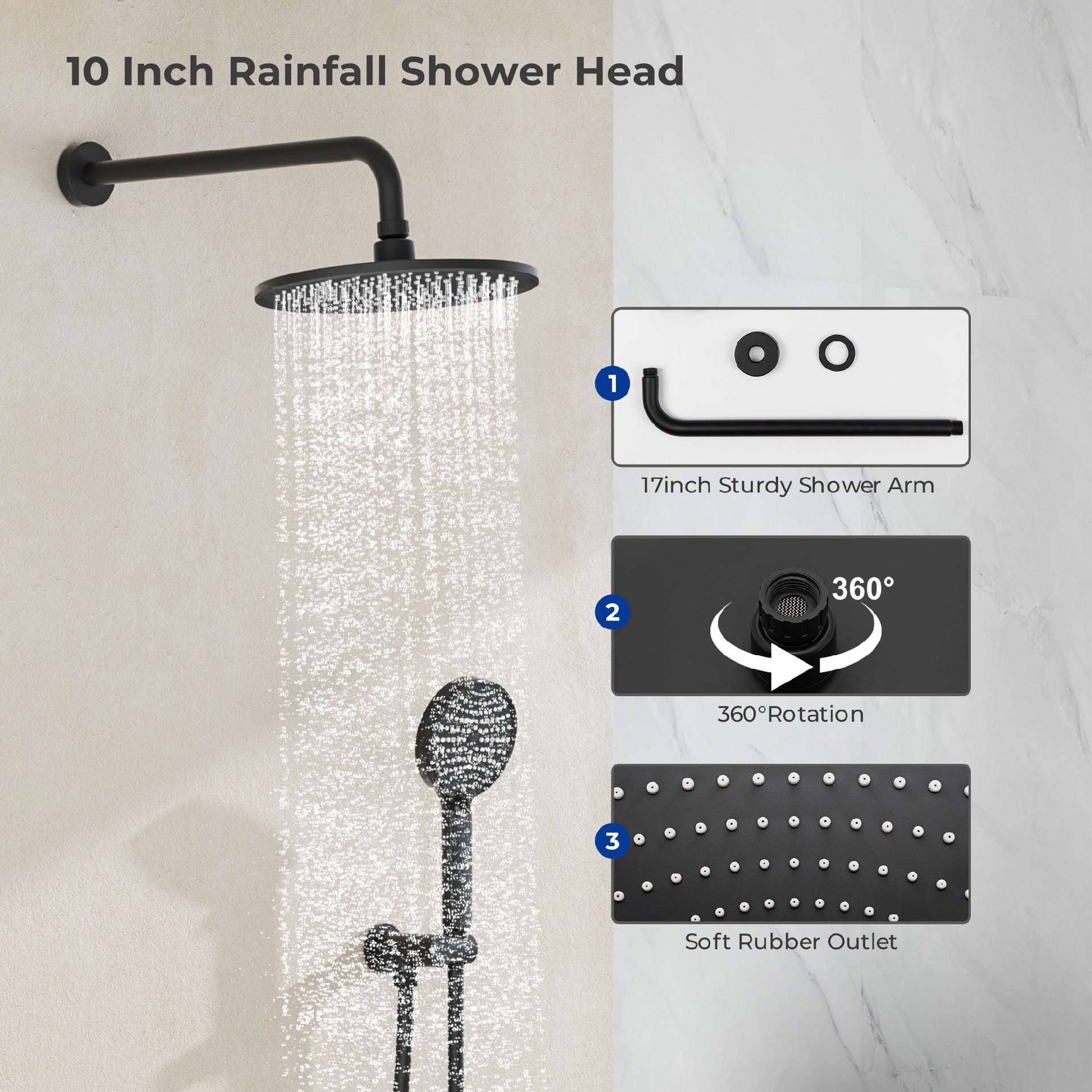 Black Modern Rainfall Shower System