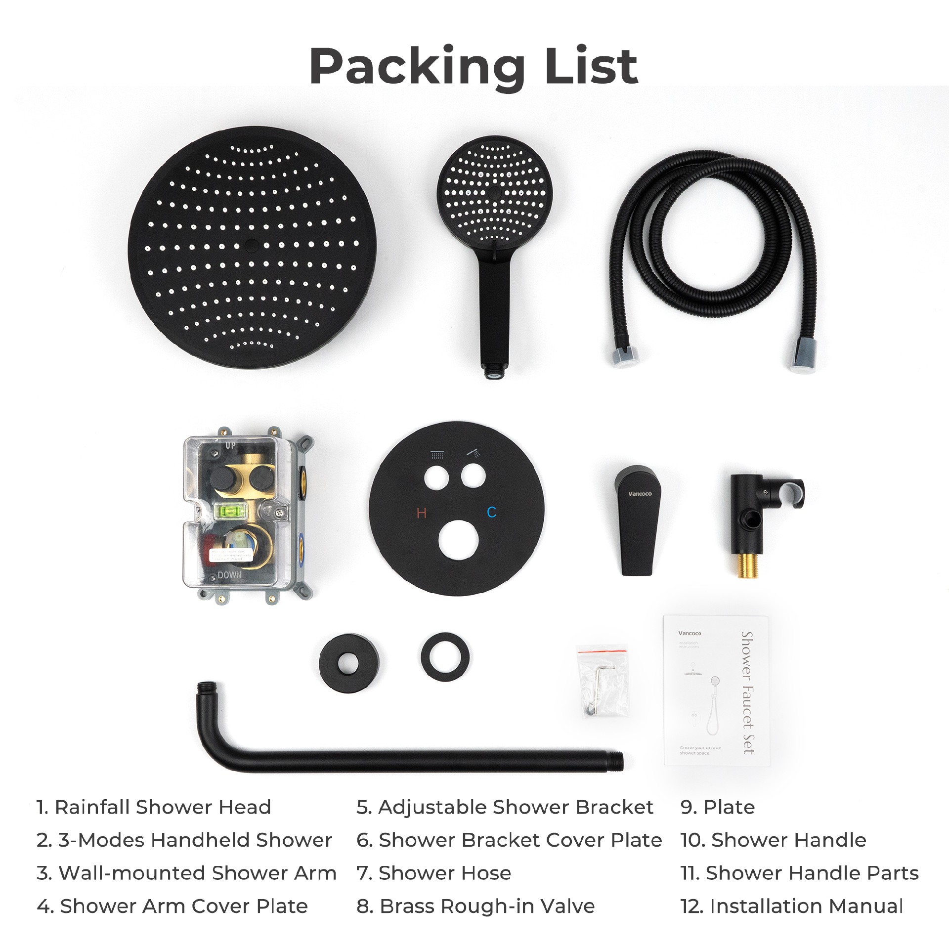 Black Modern Rainfall Shower System